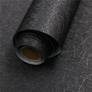 15.7" X 118" Black Silk Wallpaper Embossed Self Adhesive Peel and Stick